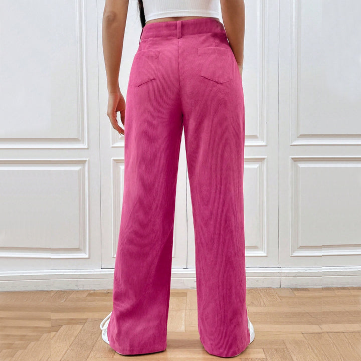 Pantalon large en velours côtelé pour femmes avec fente élégante Levoire