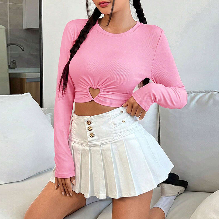 T-shirt Femme à Manches Longues Courtes avec Encolure en Cœur et Rassemblement Élégant Levoire