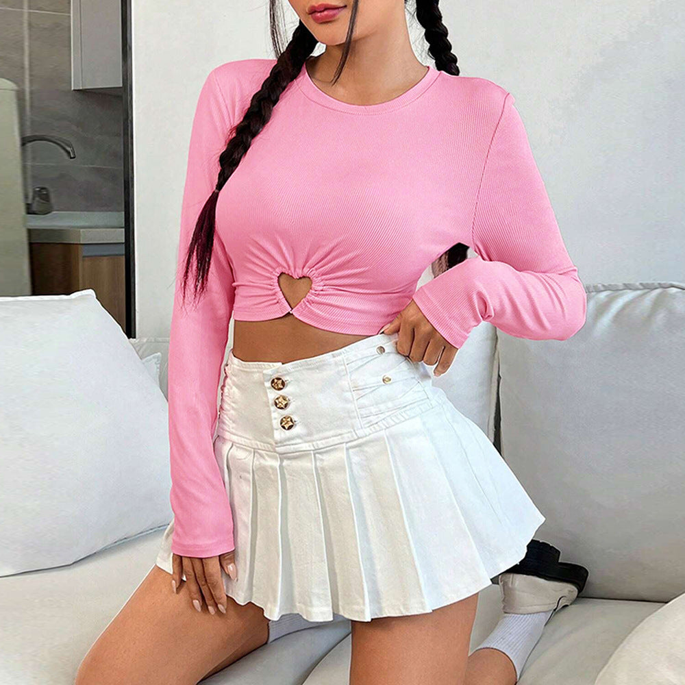 Femme à manches longues cropped avec encolure en cœur et drapé élégant Levoire