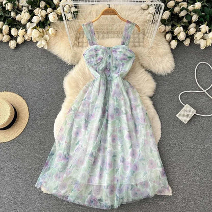 Levoire | Robe à fleurs française Lilas sur fond vert Taille libre