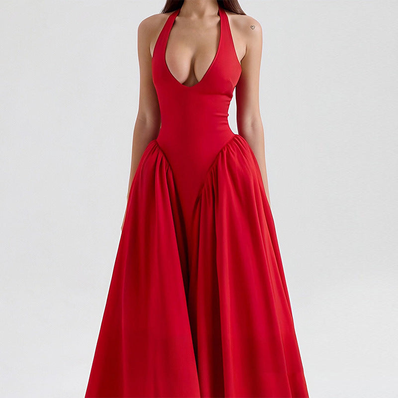 Robe Maxi Élégante pour Femmes avec Décolleté en V Profond et Jupe Flottante Levoire