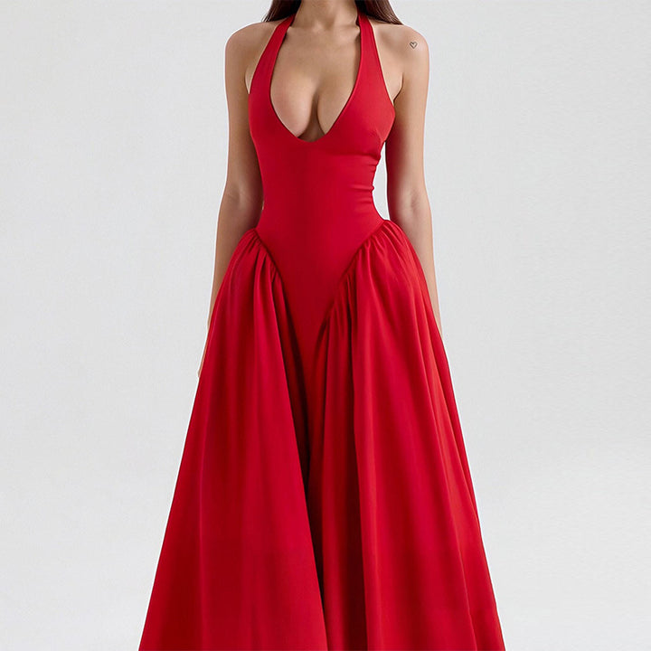 Robe Maxi Élégante pour Femmes avec Décolleté en V Profond et Jupe Flottante Levoire