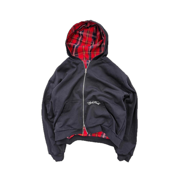 Veste à capuche à motif à carreaux décontractée pour femmes avec double zip Levoire