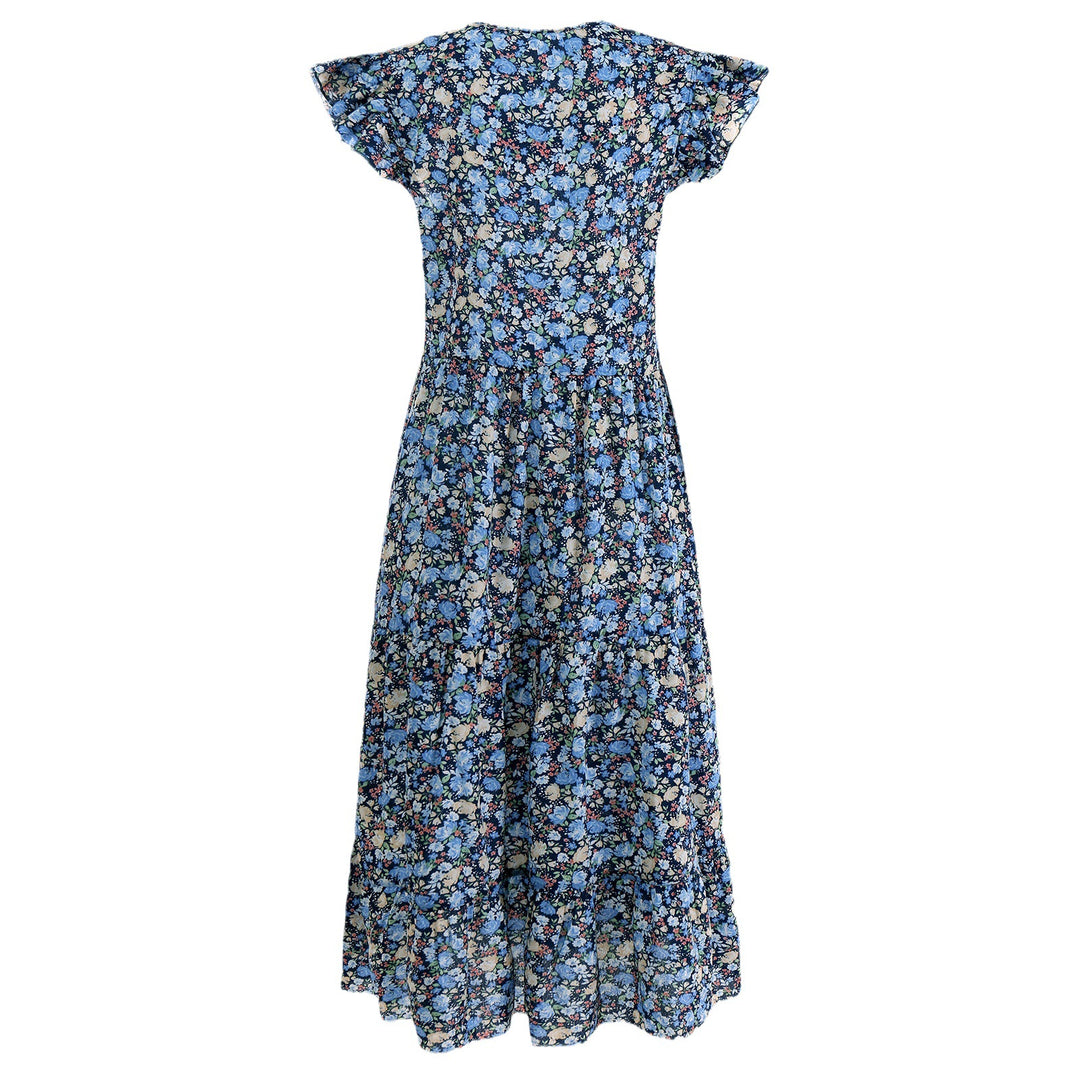 Robe évasée pour femmes avec des manches voluminées à volants et des détails floraux Levoire