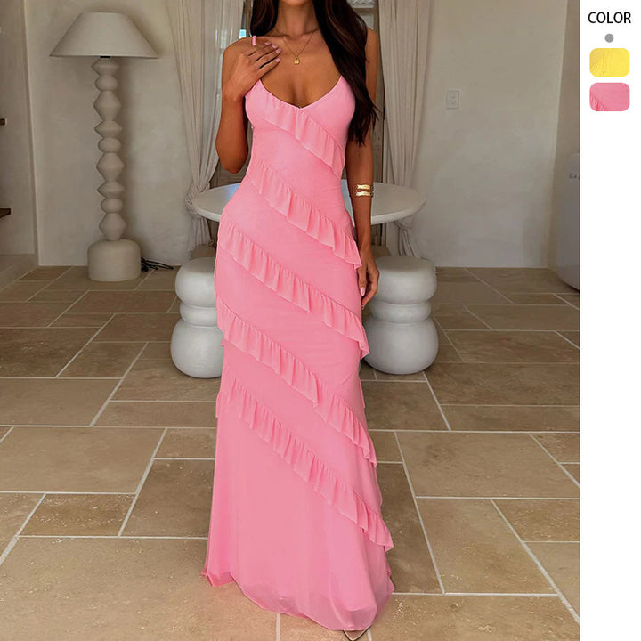 Robe maxi pour femmes avec design à volants et coupe flatteuse Levoire