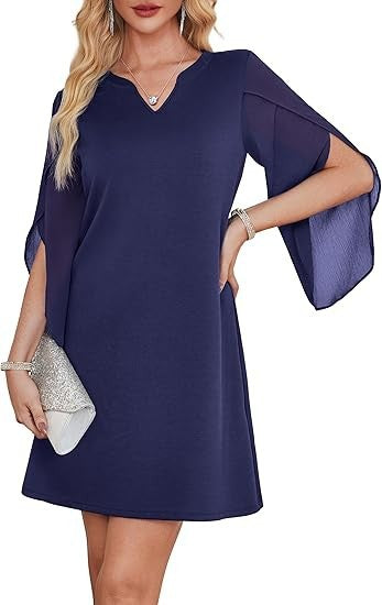 Robes femme à col en V avec manches transparentes Levoire