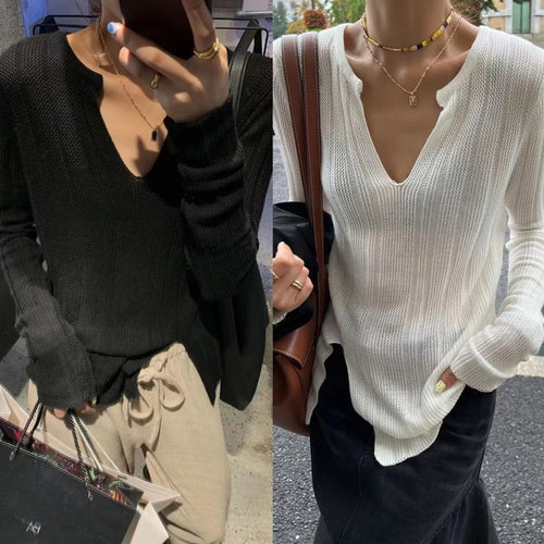 Sweater chunky en tricot pour femmes avec décolleté en V et manches longues Levoire