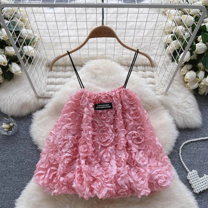 Levoire | Haut court avec des fleurs en 3D Rosa Taille libre