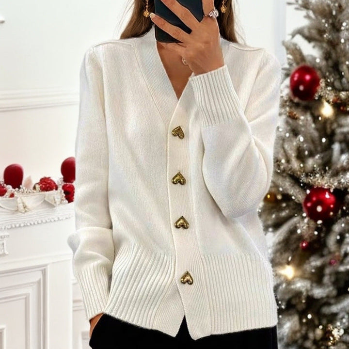 Levoire | Élégant Gilet En Tricot Avec Des Boutons En Forme De Cœur Blanc
