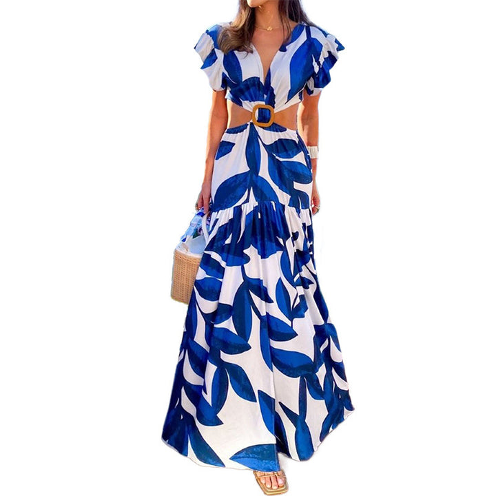 Robe maxi pour femmes avec coupe ajustée et détails de volants volumineux Levoire