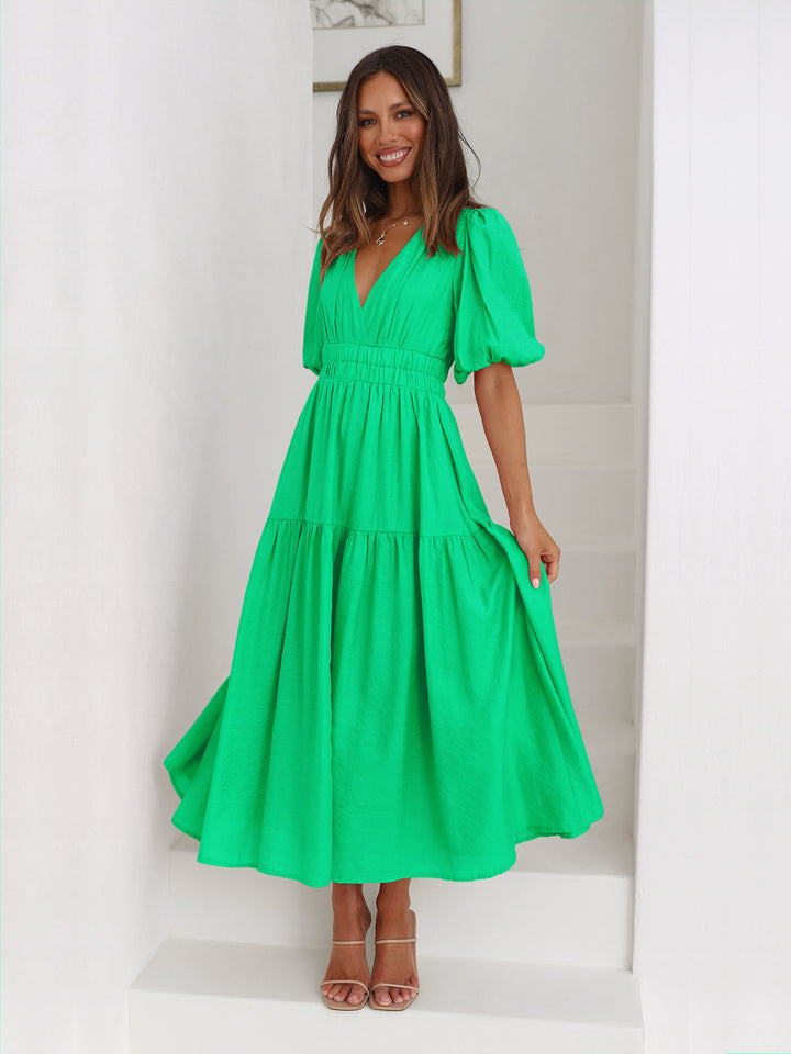 Robe maxi pour femmes avec décolleté en V profond et manches bouffantes volumineuses Levoire