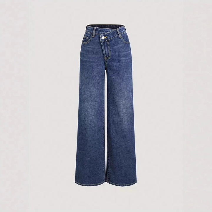 Pantalons en denim coupe large pour femmes avec taille haute et poches classiques Levoire