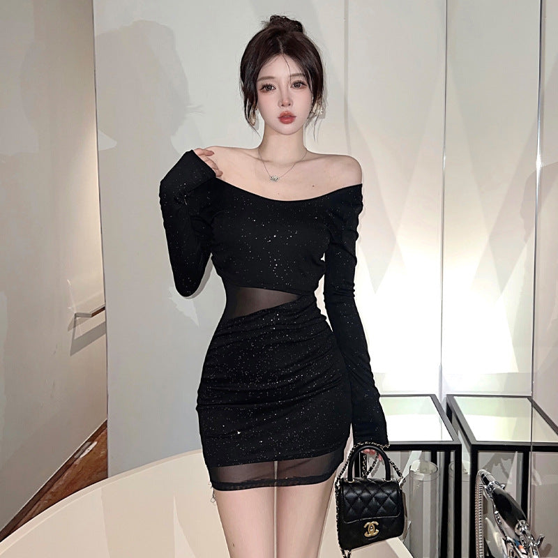 Levoire | Robe Bodycon à Découpe en Réseau Brillante Sexy noir