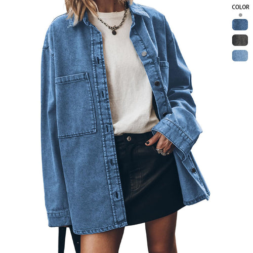 Chemise en jean surdimensionnée pour femmes avec poches pratiques Levoire