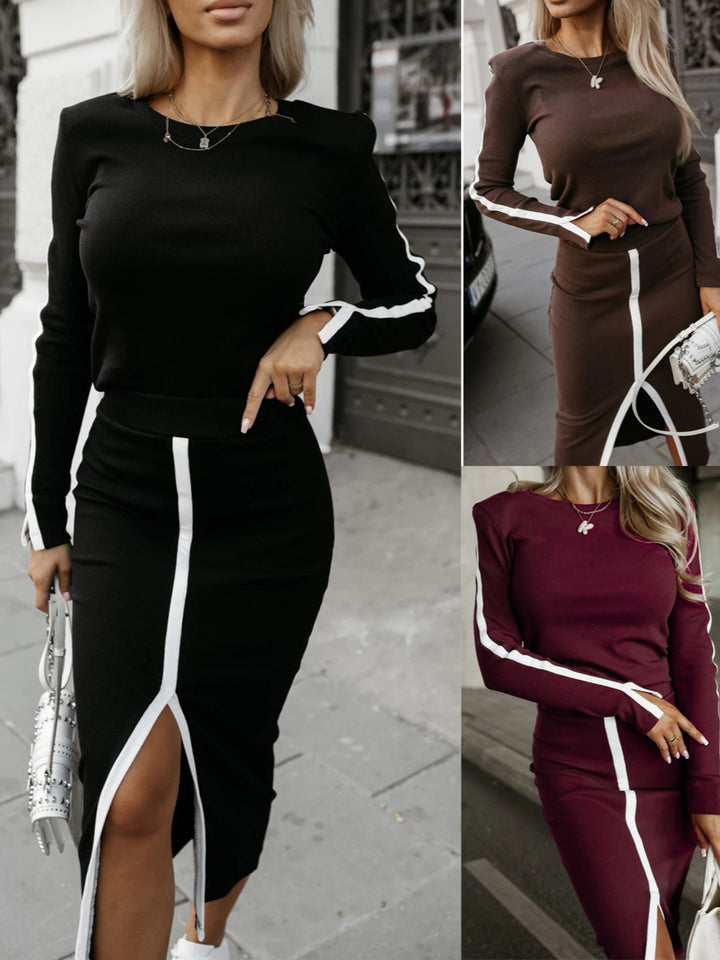 Robe en tricot élégante pour femmes avec fente latérale et rayures contrastantes Levoire