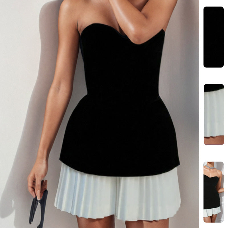 Robe mini sans bretelles pour femmes avec ourlet plissé Levoire