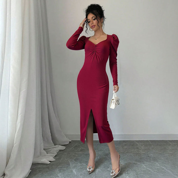 Robe midi femme avec manches bouffantes et fente sophistiquée Levoire