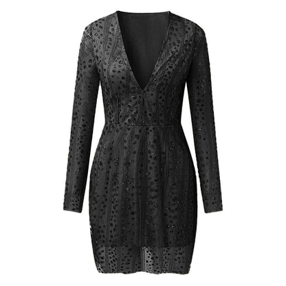 Levoire | Brillant Manches Longues Jupe Courte Robe noir
