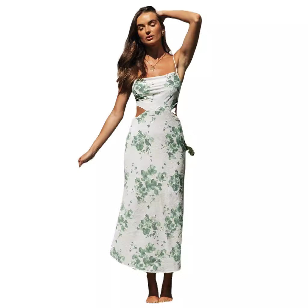 Robe Maxi Femme avec Découpes sur les Côtés et Motif Floral Levoire