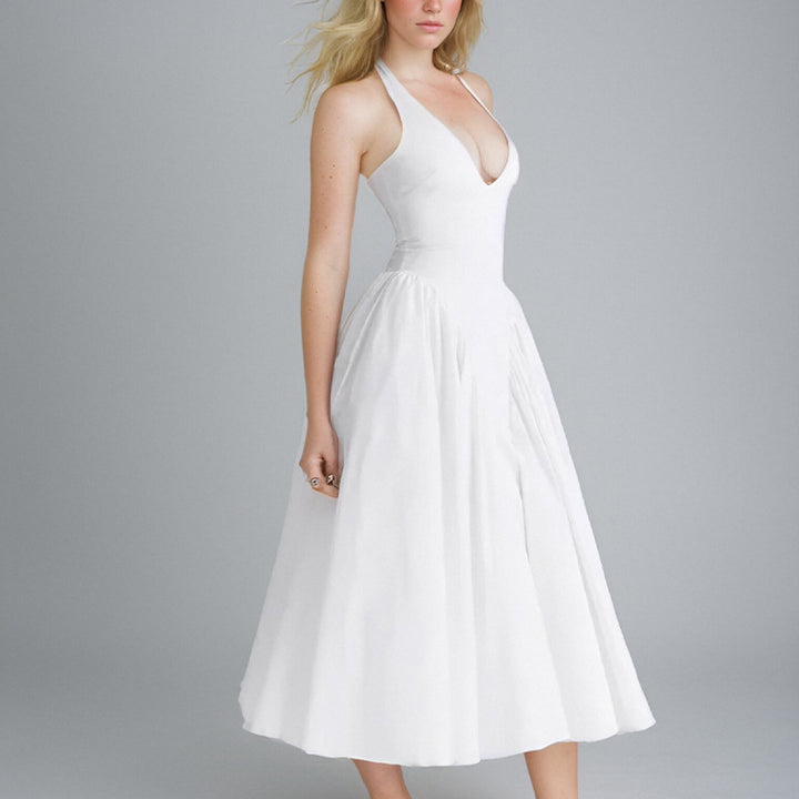 Robe Maxi Élégante pour Femmes avec Décolleté en V Profond et Jupe Flottante Levoire
