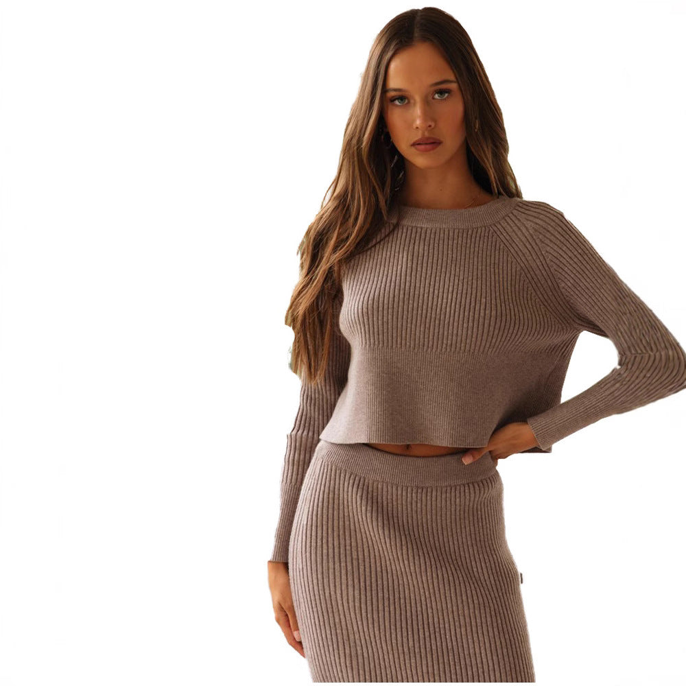 Ensemble en maille élégant pour femmes avec pull court et jupe maxi Levoire