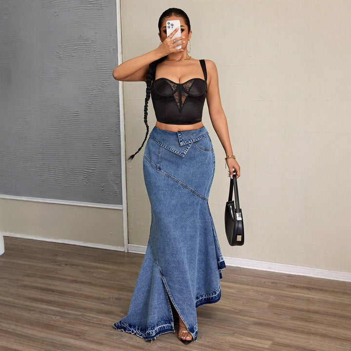 Jupe maxi femme à coupe asymétrique et ourlet effiloché Levoire