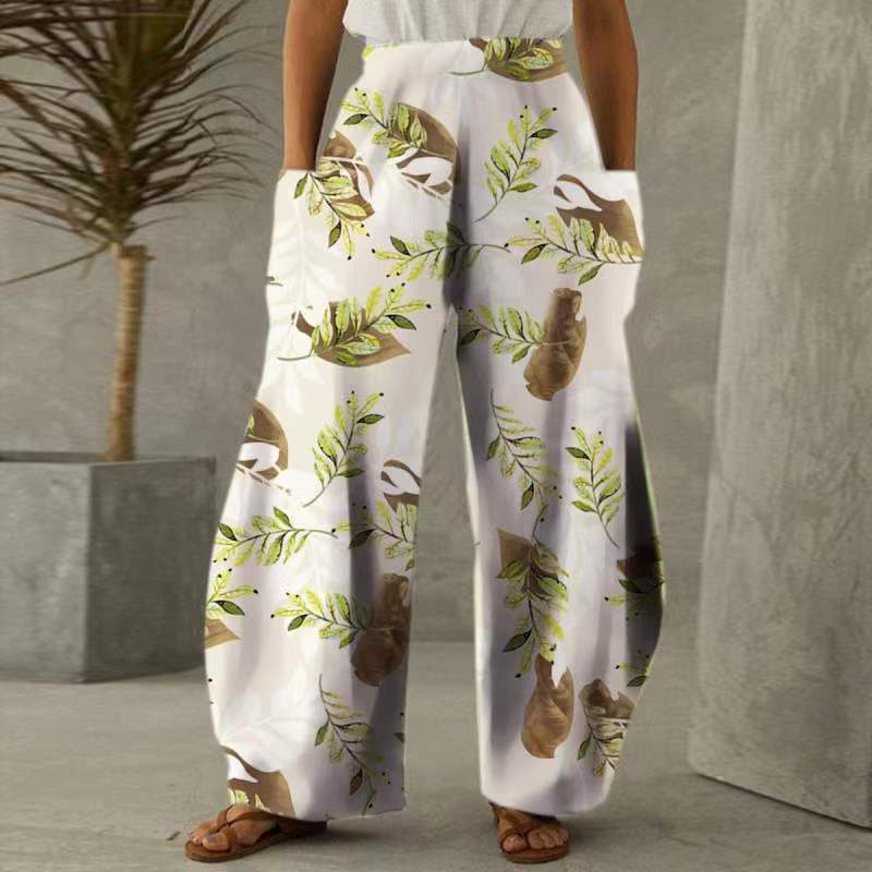 Pantalons fleuris amples pour femmes avec poches et taille élastique Levoire