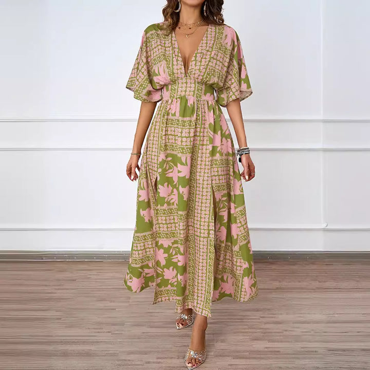 Robe Maxi Élégante pour Femmes avec Décolleté en V Profond et Fente Latérale Levoire