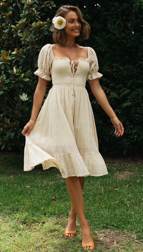 Robe de fête de mariage pour femme avec des manches bouffantes et un lacet Levoire