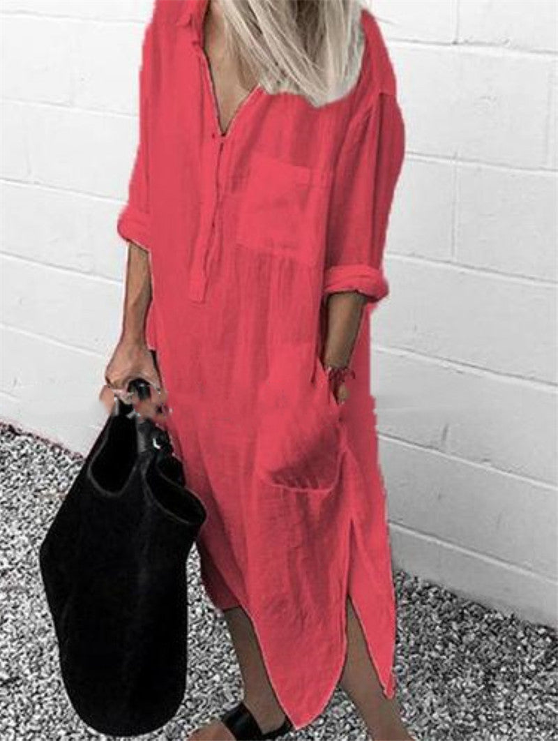 Levoire | Intemporel Simple Boutons Devant Long Robe Chemise Rot