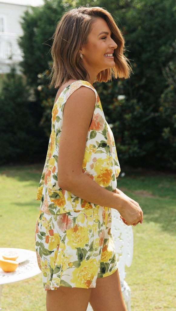 Combinaison à motifs floraux pour femmes avec col en V et taille élastique Levoire