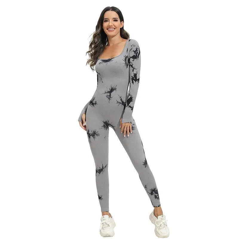 Levoire | Pantalons de yoga de sport sans couture avec des manches longues et un encolure carrée en design batik
