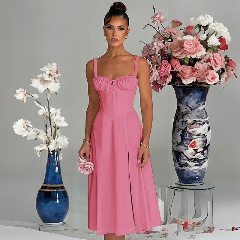 Robe Midi Élégante pour Femmes avec Décolleté en V Profond et Élément de Taille Raffinée Levoire