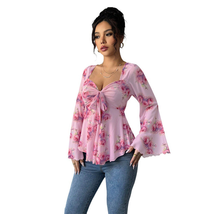 Blouse femme fluide avec design floral et nœud ludique Levoire
