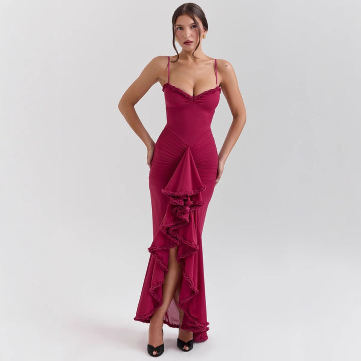 Robe Maxi Élégante pour Femmes avec Détails Volants et Coupe Fittée Levoire