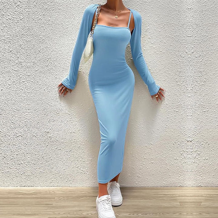 Robe maxi à manches longues pour femmes avec encolure carrée élégante et coupe flatteuse pour la silhouette Levoire