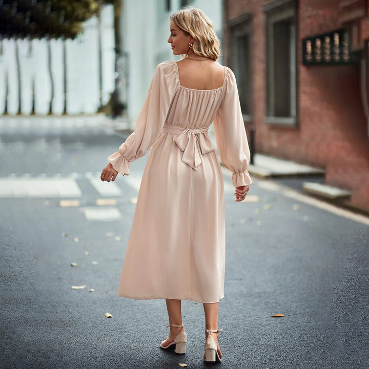 Robe midi pour femme avec drapés élégants et manches bouffantes longues Levoire