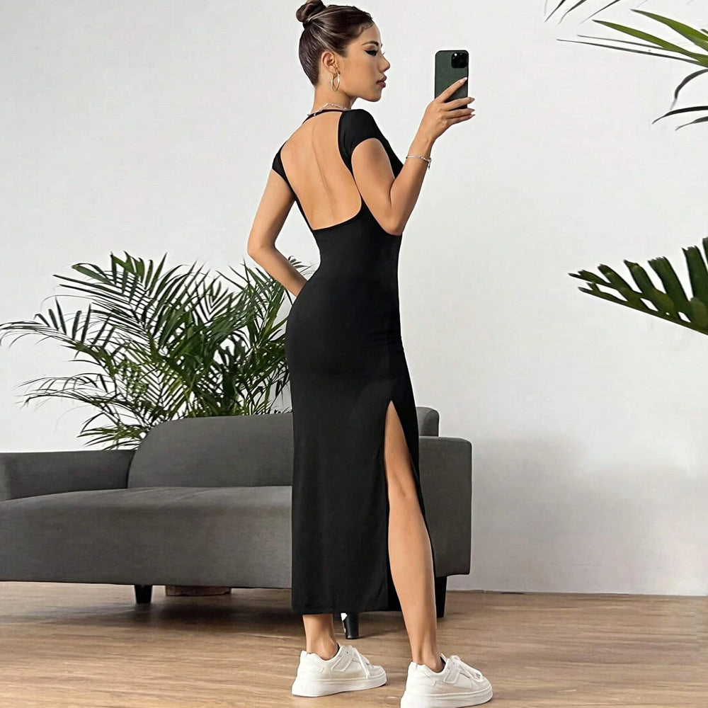Robe maxi femme en jersey extensible avec une coupe ajustée et un col rond Levoire
