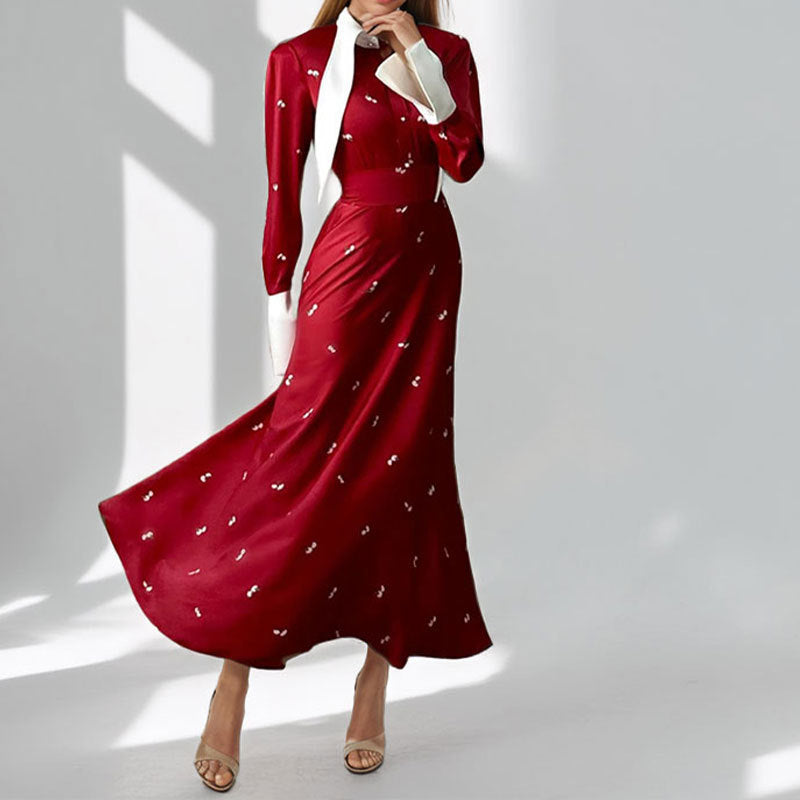 Robe Maxi Élégante Femme avec Drapé Artistique et Manches Longues Levoire