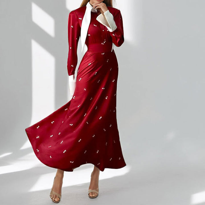 Robe Maxi Élégante Femme avec Drapé Artistique et Manches Longues Levoire