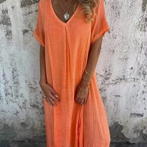 Levoire | Robe Élégante En Coton-Lin Orange 3XL