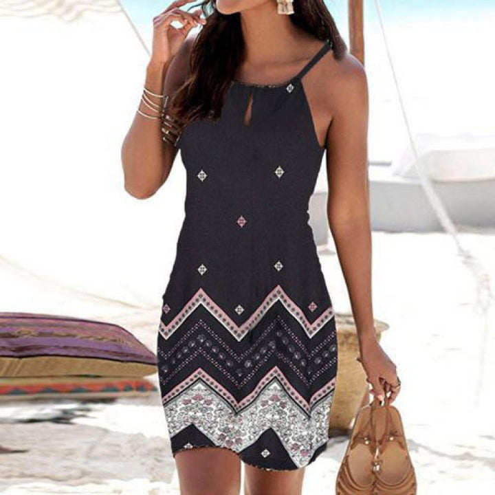 Robe mini d'été pour femmes avec un imprimé tribal sophistiqué et des bretelles réglables Levoire