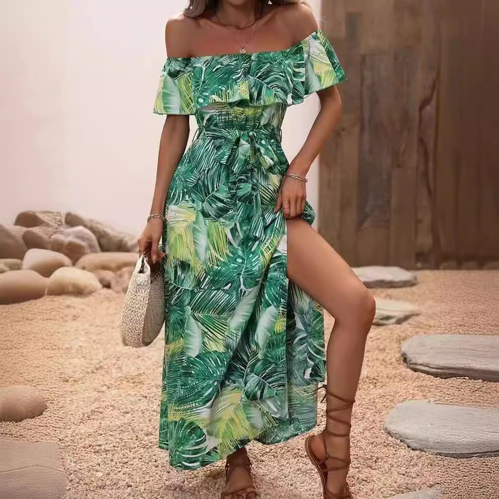 Robe maxi femme avec design épaules dénudées et fente profonde Levoire