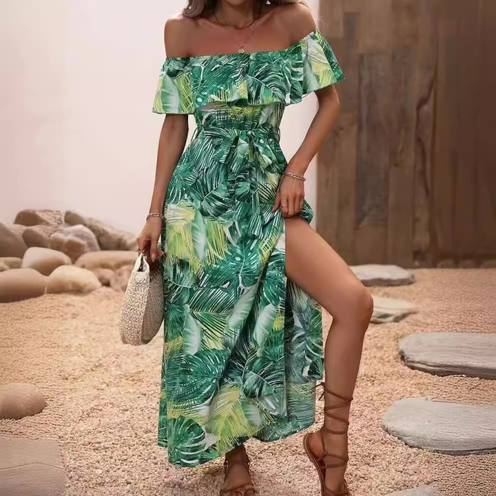 Robe maxi femme avec design épaules dénudées et fente profonde Levoire