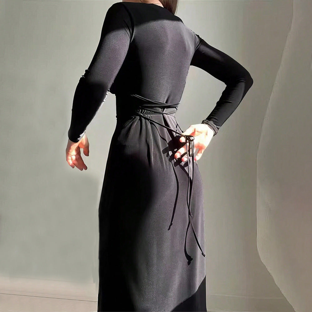Robe midi élégante pour femmes avec décolleté en V profond et manches longues Levoire