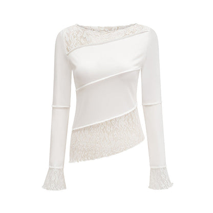 Levoire | T-shirt longue à manches longues en dentelle Slim Fit délicate Éléphant blanc ivoire