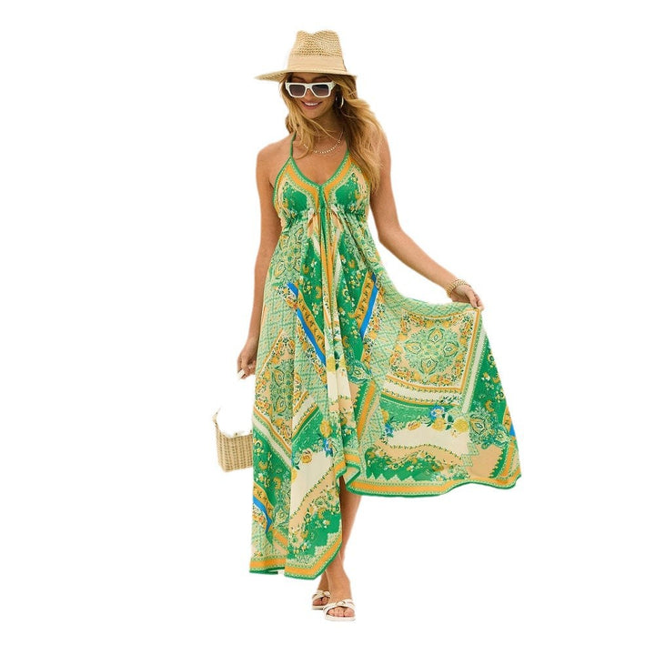 Robe maxi inspirée du boho pour femmes avec un élégant décolleté en V et un ourlet asymétrique Levoire