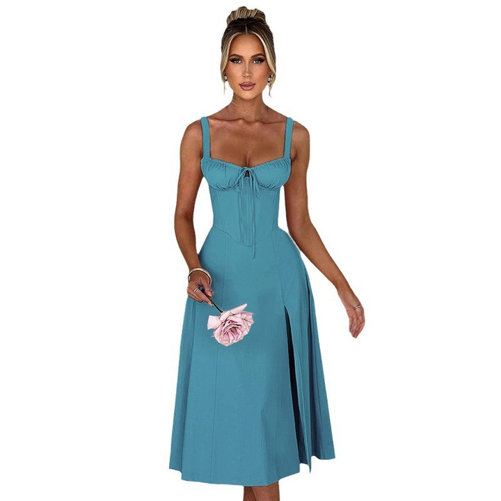 Robe Midi Élégante pour Femmes avec Décolleté en V Profond et Élément de Taille Raffinée Levoire