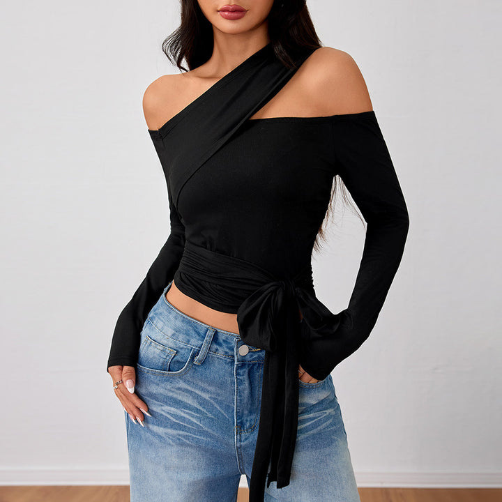 Top asymétrique à envelopper pour femmes avec un design élégant de halter et un rassemblement élégant Levoire