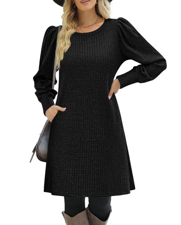 Robe pull femme avec tricot à côtes décontracté et élégantes manches bouffantes Levoire